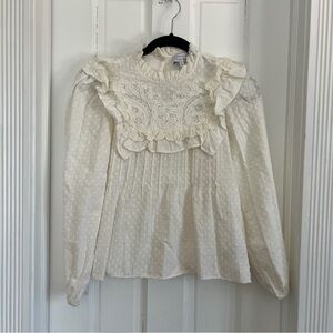 & Other Stories Cream Lace Yoke Swiss Dot Blouse